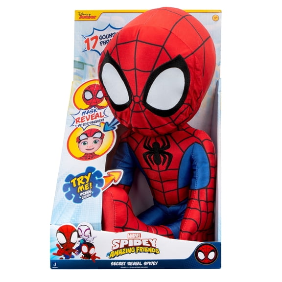 Marvels Spidey and His Amazing Friends - Feature Plush Spidey Secret Hero Reveal - 12 inch Plush with Sounds