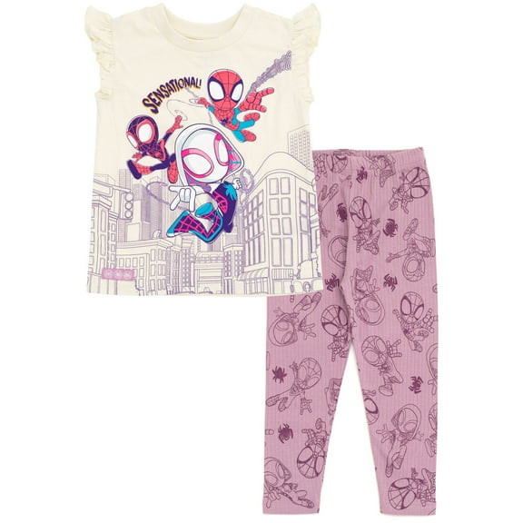 Marvel Spidey & His Amazing Friends Spider-Man Miles Morales Toddler Girls T-Shirt & Leggings Outfit Set White / Purple 2T