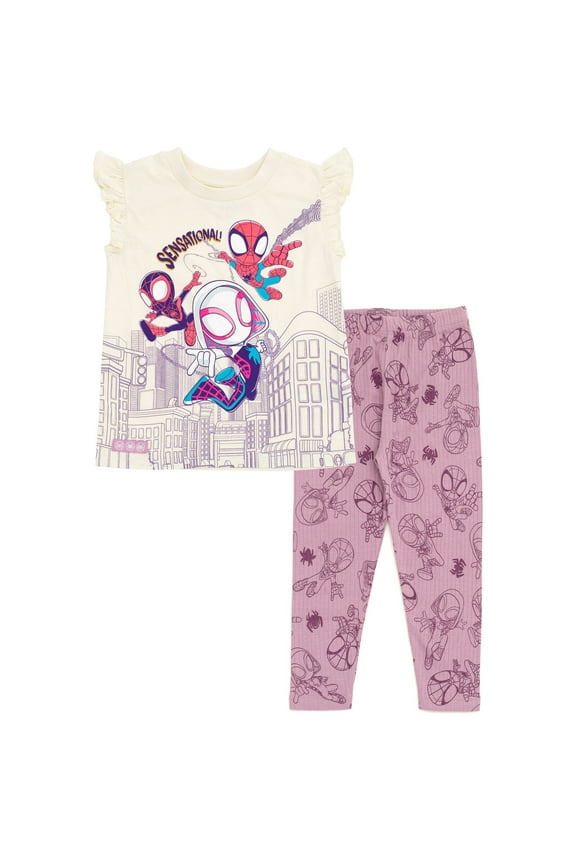 Spidey & His Amazing Friends Spider-Man Miles Morales Toddler Girls T-Shirt & Leggings Outfit Set White / Purple 5T