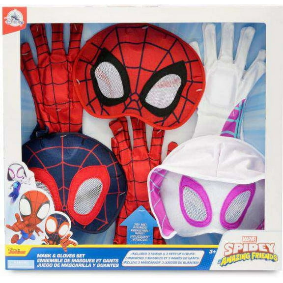 Marvel Spidey & His Amazing Friends Spidey (Peter Parker), Spin (Miles Morales) & Ghost-Spider (Gwen Stacy) Mask & Gloves 3-Pack Set