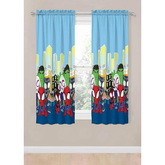 Marvel Spidey & His Amazing Friends Sunny Day Heroes 2 Panels Drapes Set - 63 Inch Long