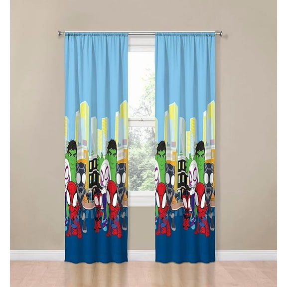 Marvel Spidey & His Amazing Friends Sunny Day Heroes 2 Panels Drapes Set - 84 Inch Long