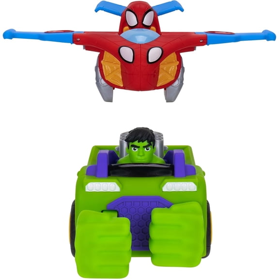 Jazwares Marvel Spidey and His Amazing Friends Team Up Tank 6-Inch Hulk Smash Tank with 4-Inch Spidey Glider Jet, Combining Vehicles