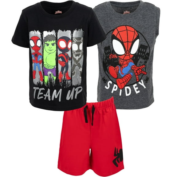 Marvel Spidey Print T Shirt French Terry Shorts (Toddler or Boy's ), 3 Piece