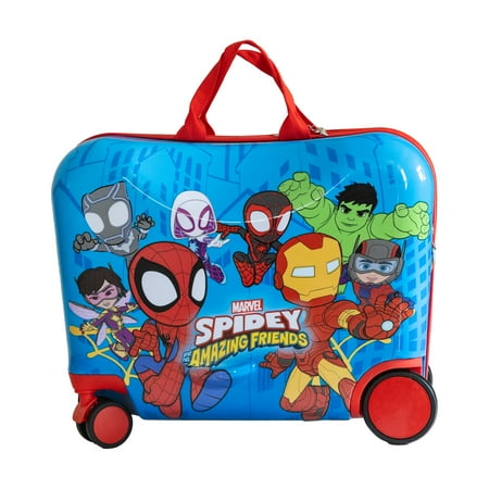 Kid's Marvel Spidey and Friends Superhero Character Ride On Scooter Hardside Luggage for Boys and Girls -Blue