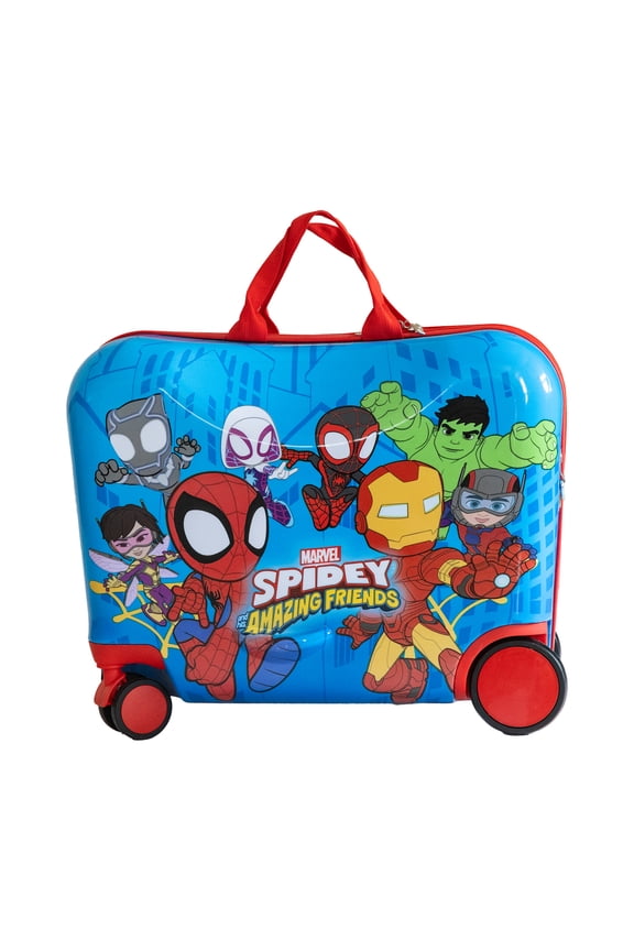 Kid's Marvel Spidey and Friends Superhero Character Ride On Scooter Hardside Luggage for Boys and Girls -Blue