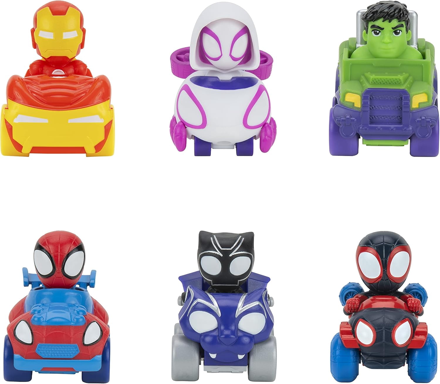 Marvel Spidey and His Amazing Friends 6 Pack - 2-Inch Amazing Mini Vehicles - Toys Featuring Your Friendly Neighborhood Spideys, Great Spiderman Gift for Kids, Boys and Girls