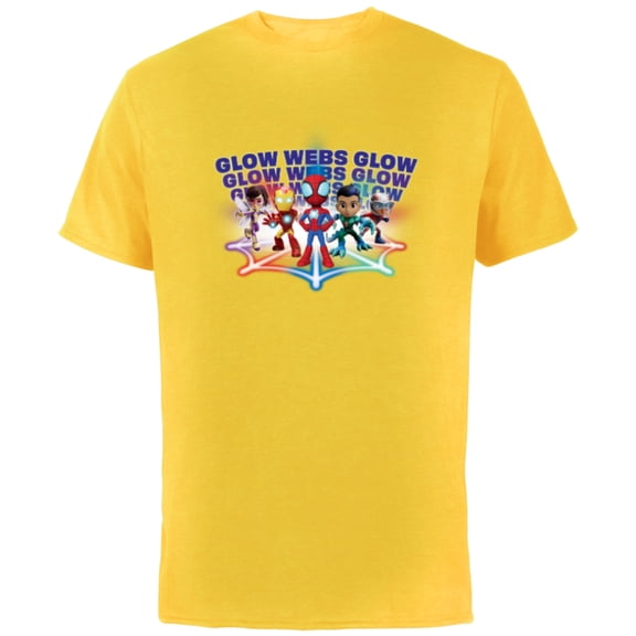 Marvel Spidey and His Amazing Friends Avengers Glow Webs - Short Sleeve Cotton T-Shirt for Adults - Customized-Yellow
