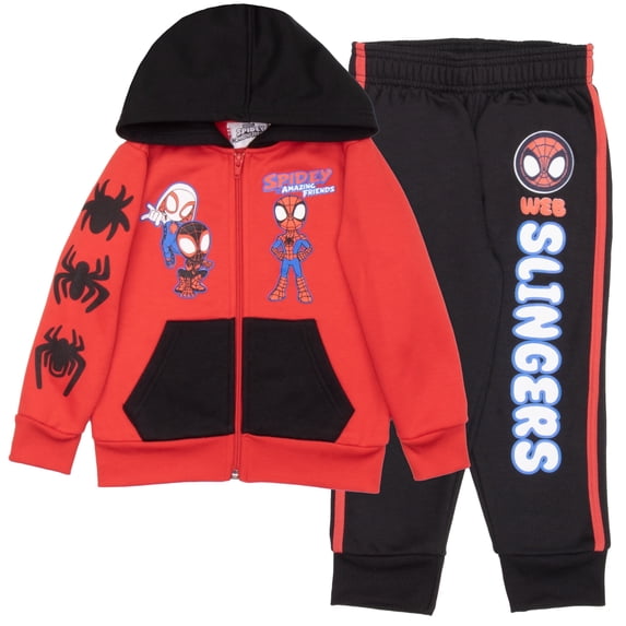 Marvel Spidey and His Amazing Friends Boys 2 Piece Fleece Set - Spiderman Zip Up Hoodie and Joggers 2-Pack Bundle for Kids (Size 3T-8)