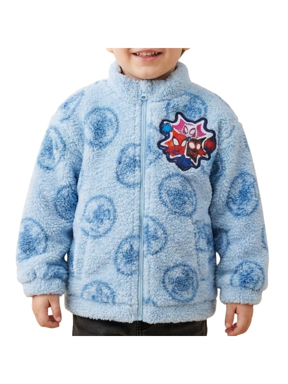 Spidey and His Amazing Friends Boys Sherpa Zip Up Jacket Fleece Coat Toddler Sizes 2T-5T