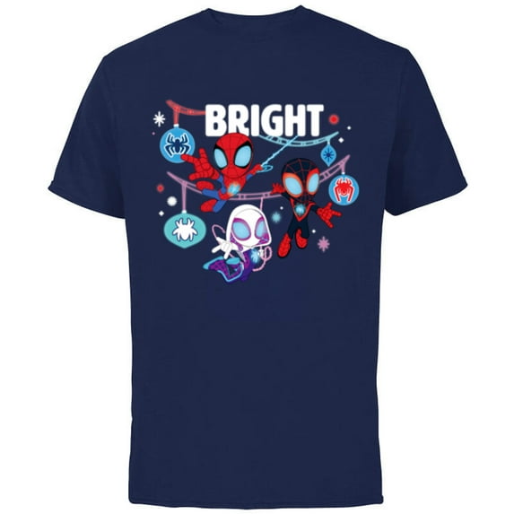 Marvel Spidey and His Amazing Friends Bright Christmas - Short Sleeve Cotton T-Shirt for Adults - Customized-Navy