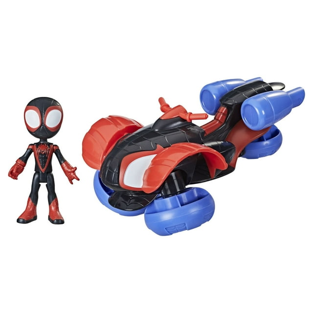 Marvel Spidey and His Amazing Friends Change 'N Go Techno-Racer And 4-Miles Morales: Spider-Man Action Figure, Ages 3