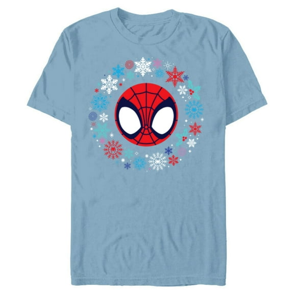 Marvel Spidey and His Amazing Friends Christmas Wreath - Short Sleeve Blended T-Shirt for Adults - Customized-Ocean Blue