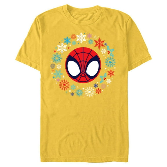 Marvel Spidey and His Amazing Friends Christmas Wreath - Short Sleeve Blended T-Shirt for Adults - Customized-Yellow