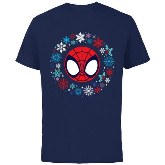 Marvel Spidey and His Amazing Friends Christmas Wreath - Short Sleeve Cotton T-Shirt for Adults - Customized-Navy