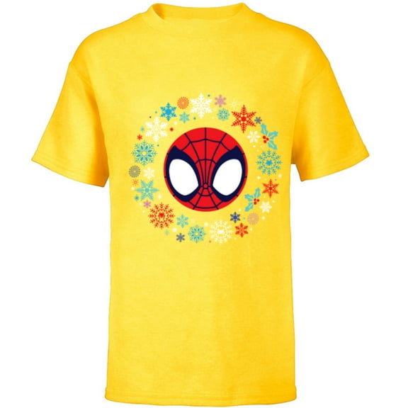 Marvel Spidey and His Amazing Friends Christmas Wreath - Short Sleeve T-Shirt for Kids - Customized-Yellow