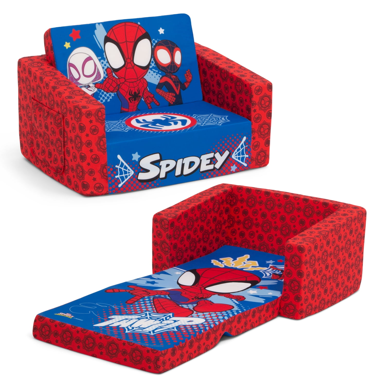Walmart Black Friday Deals 2025 Free Shipping! Marvel Cozee Flip-Out Chair and Lounger for Kids, Convertible 2-in-1 Seat with Spidey Artwork