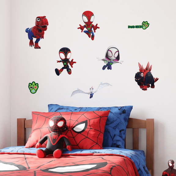 Marvel Spidey and His Amazing Friends Dino-Webs Wall Decals | Vinyl Stickers for Bedroom Bathroom Decor - Peel and Stick Room Decorations