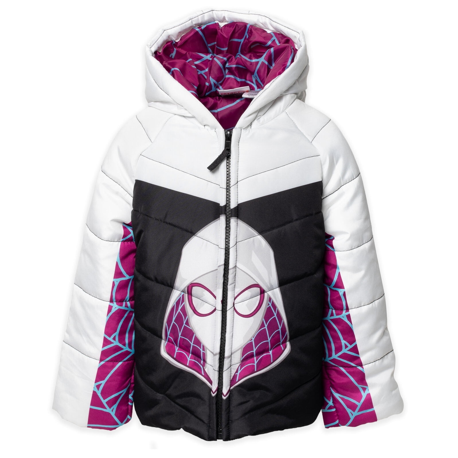 Marvel Spiderman Ghost-Spider Big Girls Zip Up Puffer Jacket, Warm