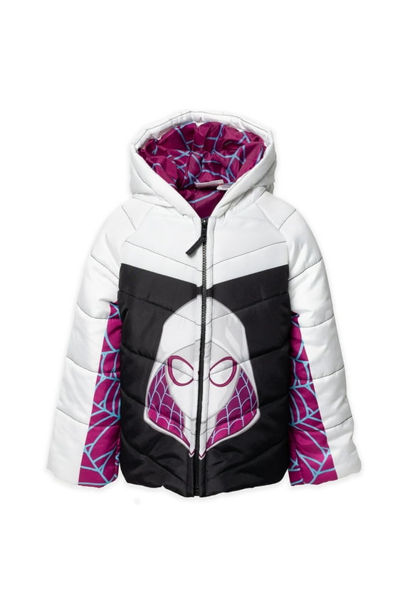 Spidey and His Amazing Friends Ghost-Spider Big Girls Zip Up Puffer Jacket Toddler to Big Kid