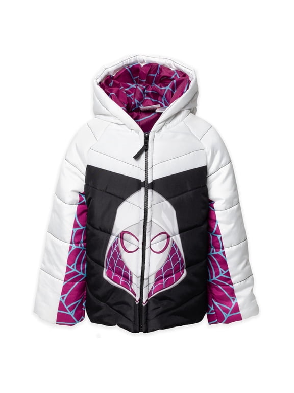 Spidey and His Amazing Friends Ghost-Spider Big Girls Zip Up Puffer Jacket Toddler to Big Kid