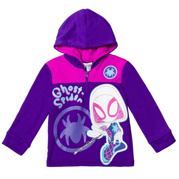 Marvel Spidey and His Amazing Friends Ghost-Spider Little Girls Fleece Half Zip Hoodie Toddler to Little Kid