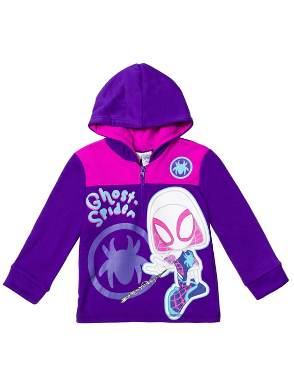Spidey and His Amazing Friends Ghost-Spider Little Girls Fleece Half Zip Hoodie Toddler to Little Kid
