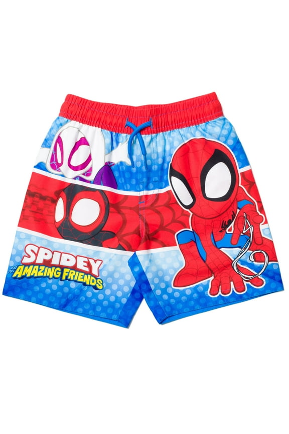 Spidey and His Amazing Friends Ghost-Spider Miles Morales Spider-Man Toddler Boys Swim Trunks Blue 2T