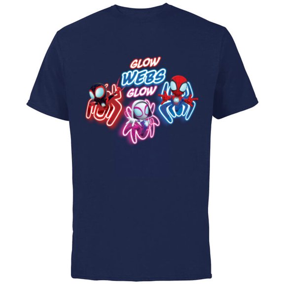 Marvel Spidey and His Amazing Friends Glow Webs Glow Action - Short Sleeve Cotton T-Shirt for Adults - Customized-Navy