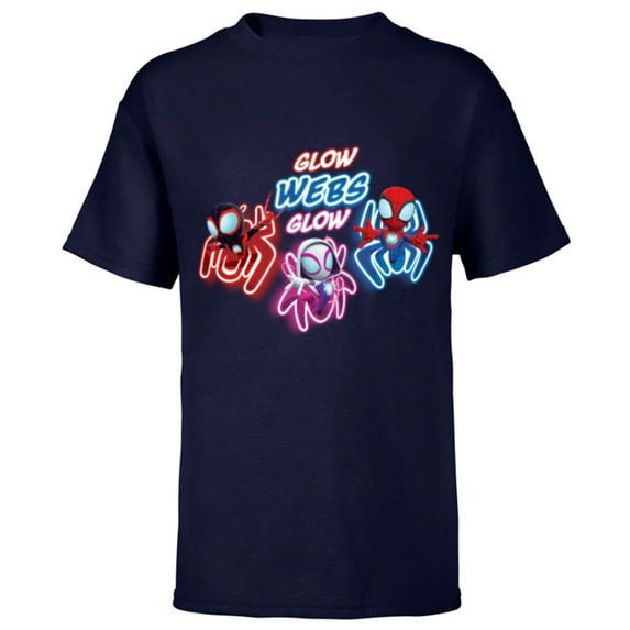 Marvel Spidey and His Amazing Friends Glow Webs Glow Action - Short Sleeve T-Shirt for Kids - Customized-Navy