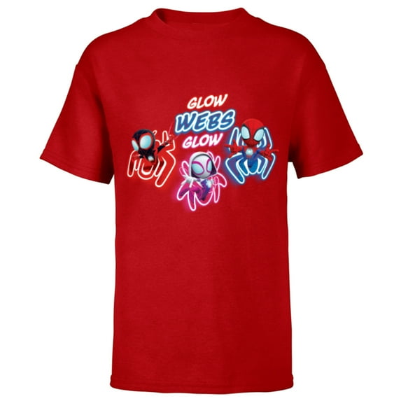 Marvel Spidey and His Amazing Friends Glow Webs Glow Action - Short Sleeve T-Shirt for Kids - Customized-Red