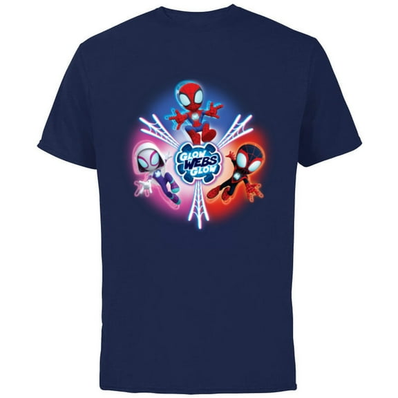 Marvel Spidey and His Amazing Friends Glow Webs Glow Icon - Short Sleeve Cotton T-Shirt for Adults - Customized-Navy