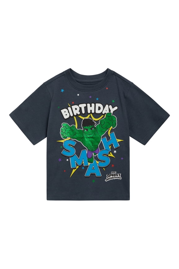 Marvel Spidey and His Amazing Friends Toddler Boys' Short Sleeve Character Graphic Milestone T-Shirt Dark Grey Hulk Birthday Smash