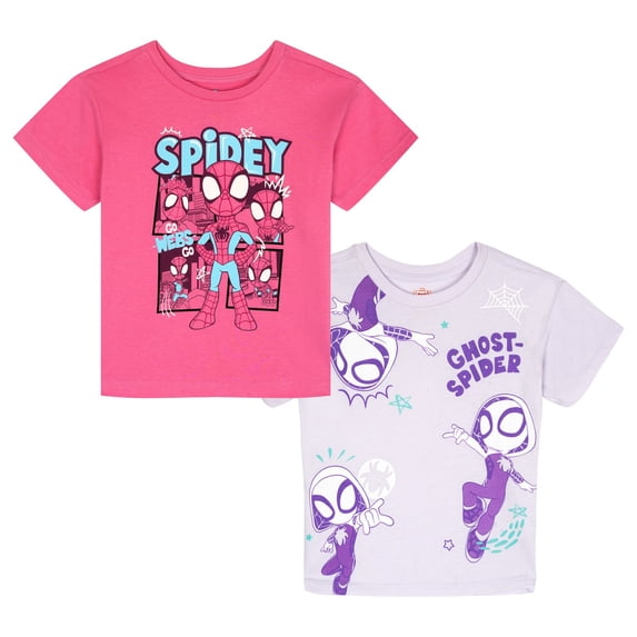 Marvel Spidey and His Amazing Friends Little Girls' 2-Pack Short Sleeve T-Shirts Lavender Pink