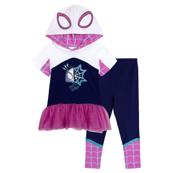 Marvel Spidey and His Amazing Friends Little Girls' Cosplay Hooded Tee and Leggings Set Purple Ghost Spider