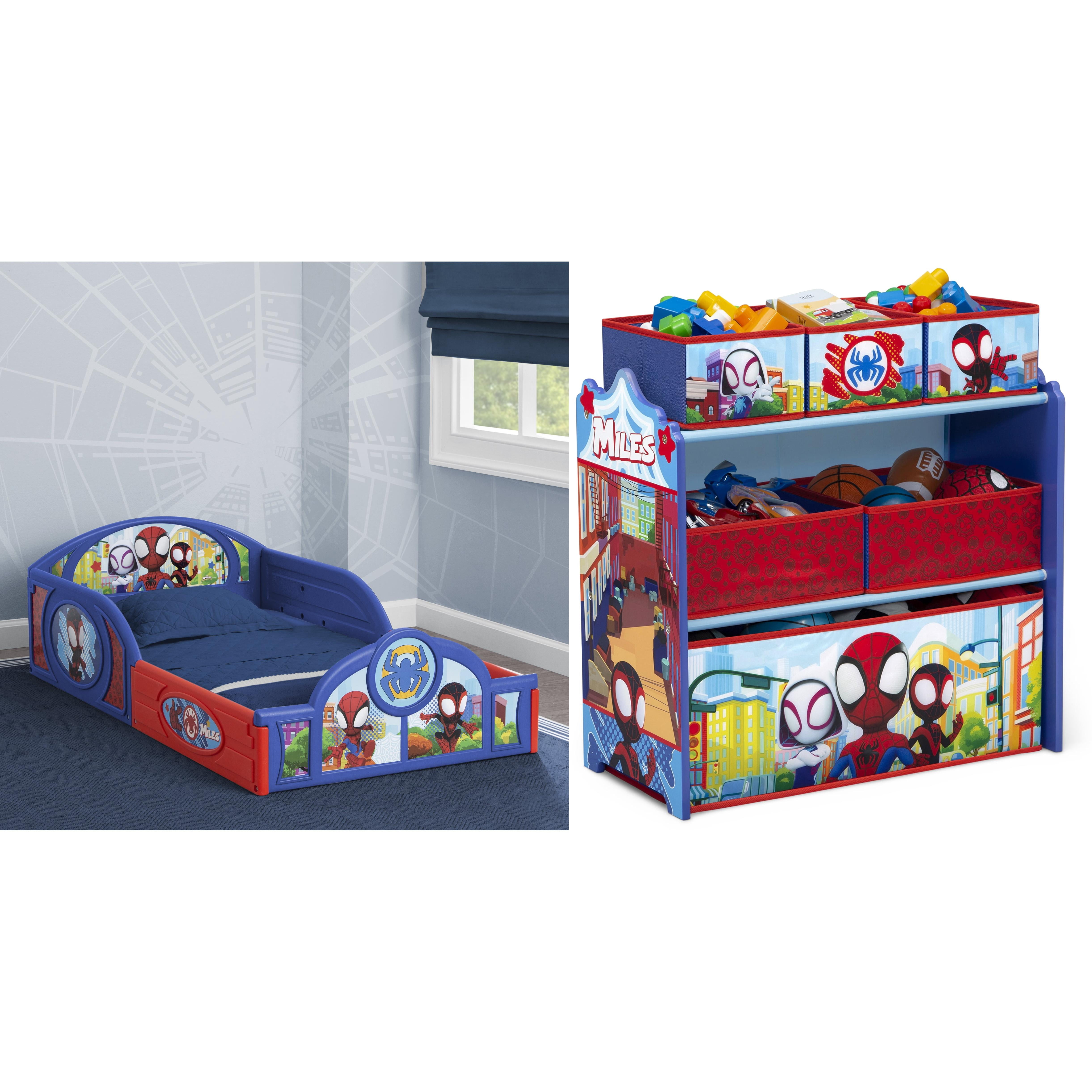 Marvel Spidey and His Amazing Friends Sleep and Play Toddler Bed & Spidey and Friends Design & Store 6 Bin Toy Storage Organizer