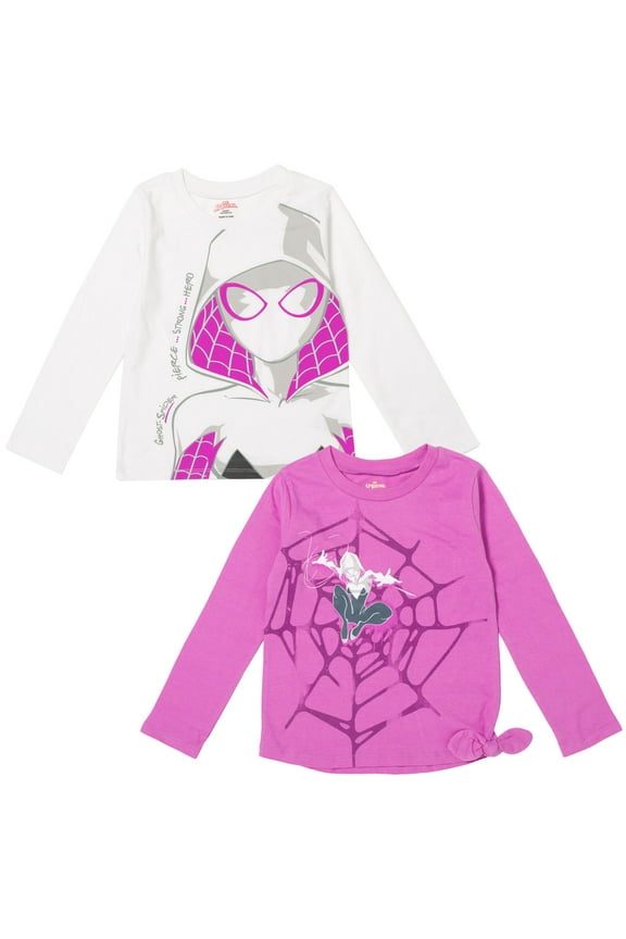 Spidey and His Amazing Friends Spider-Gwen Ghost Spider Big Girls 2 Pack Long Sleeve T-Shirts Toddler to Big Kid