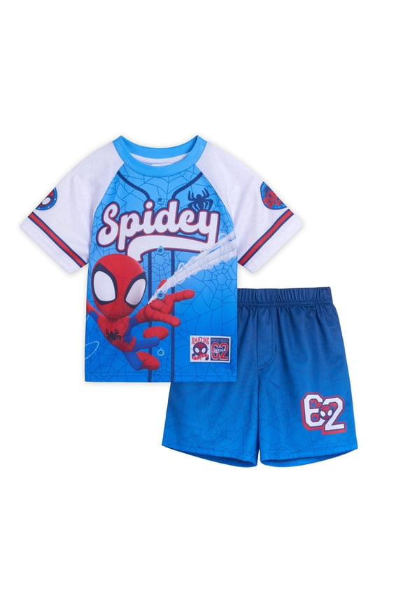 Spidey and His Amazing Friends Spider-Man Athletic T-Shirt and Mesh Basketball Shorts Outfit Set Toddler to Big Kid