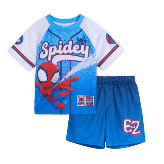 Marvel Spidey and His Amazing Friends Spider-Man Athletic T-Shirt and Mesh Basketball Shorts Outfit Set Toddler to Big Kid