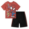 thumbnail image 1 of Marvel Spidey and His Amazing Friends Spider-Man Doc Ock Green Goblin T-Shirt and Mesh Shorts Outfit Set Toddler to Big Kid, 1 of 5