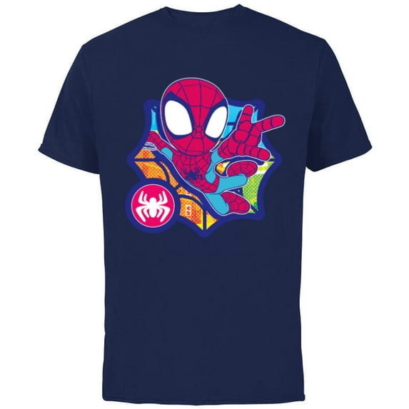 Marvel Spidey and His Amazing Friends Spider-Man Dot Effect - Short Sleeve Cotton T-Shirt for Adults - Customized-Navy
