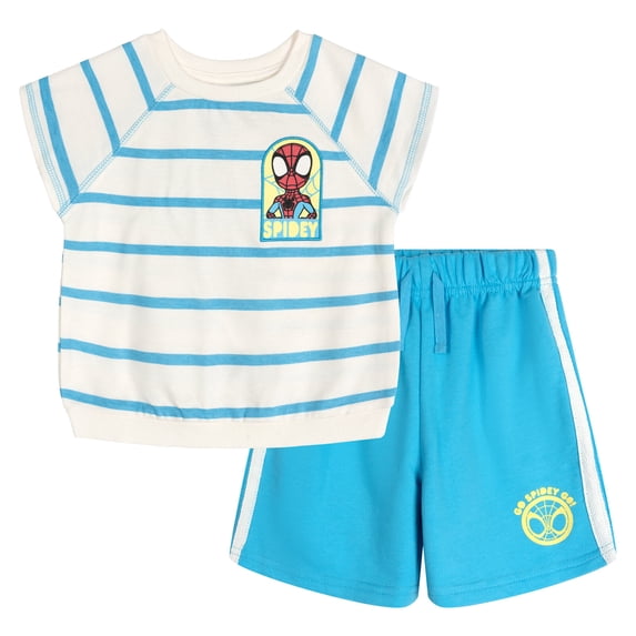 Marvel Spidey and His Amazing Friends Little Boys' 2-Piece T-Shirt and Shorts Set Spidey Ivory Blue