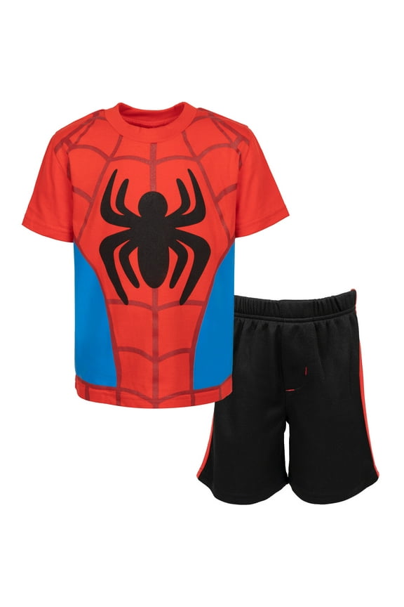 Spidey and His Amazing Friends Spider-Man Little Boys T-Shirt and Mesh Shorts Outfit Set Toddler to Little Kid