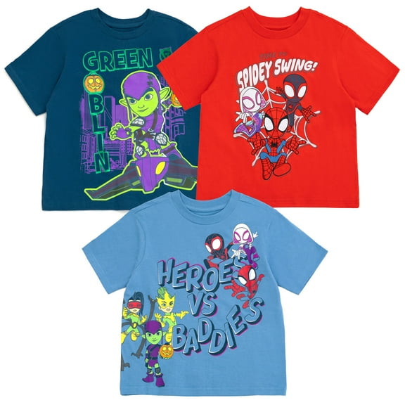 Marvel Spidey and His Amazing Friends Spider-Man Miles Morales Ghost-Spider 3 Pack T-Shirts Toddler to Big Kid