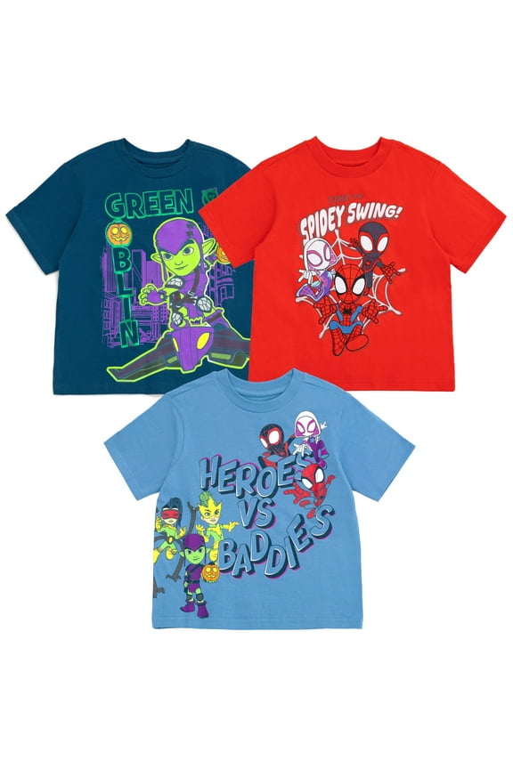 Spidey and His Amazing Friends Spider-Man Miles Morales Ghost-Spider 3 Pack T-Shirts Toddler to Big Kid
