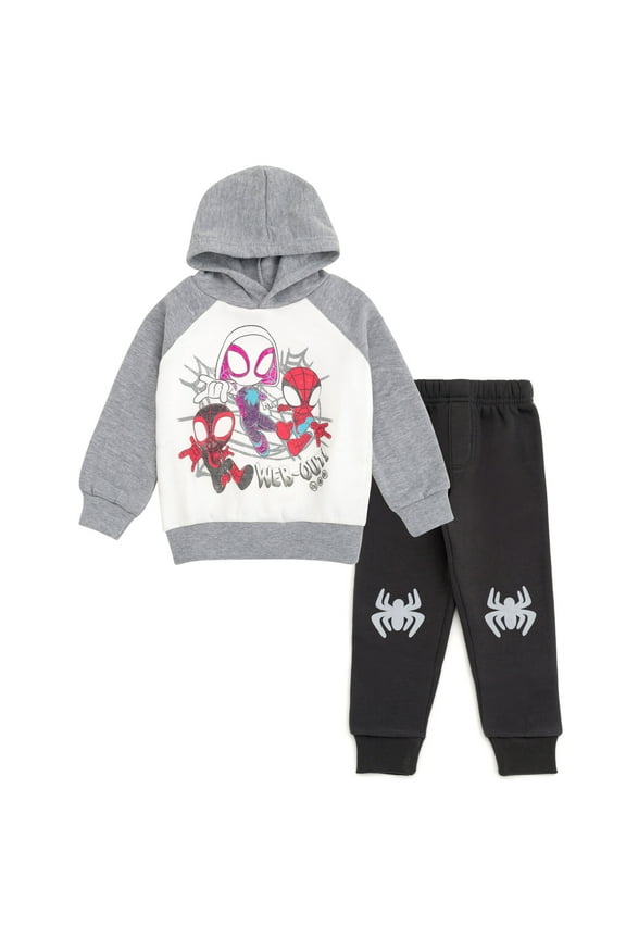 Spidey and His Amazing Friends Spider-Man Miles Morales Ghost-Spider Fleece Pullover Hoodie and Jogger Pants Outfit Set Toddler to Little Kid