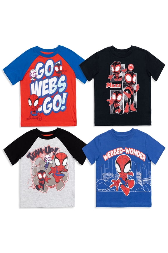 Spidey and His Amazing Friends Little Boys' Short Sleeve T-Shirt 4-Pack Spidey Red Black Blue