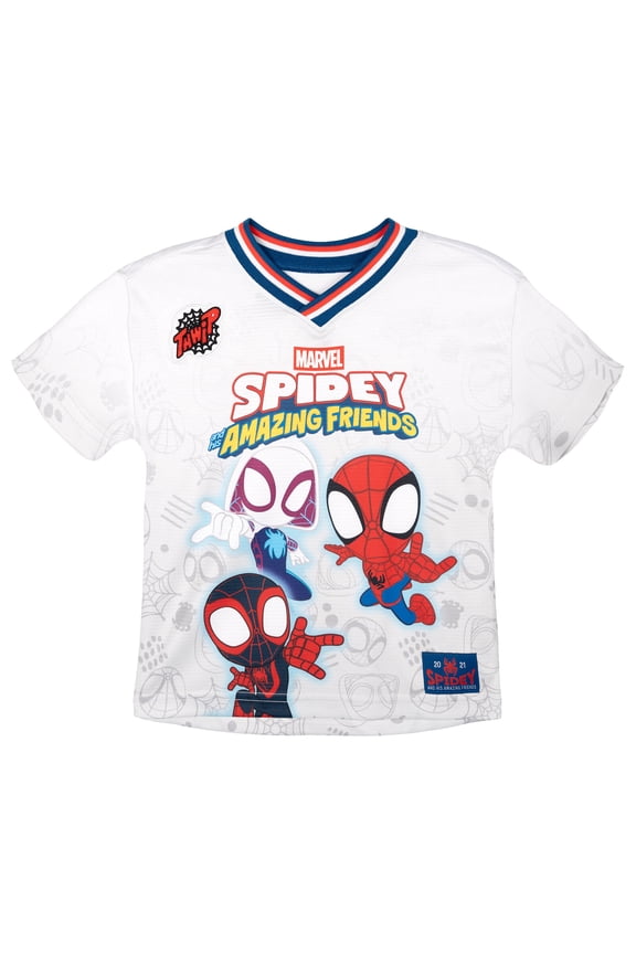 Spidey and His Amazing Friends Spider-Man Miles Morales Ghost-Spider Mesh Soccer Jersey Athletic T-Shirt Toddler to Big Kid