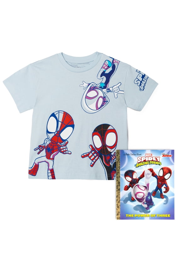 Spidey and His Amazing Friends Spider-Man Miles Morales Ghost-Spider T-Shirt and Book Set Toddler to Little Kid