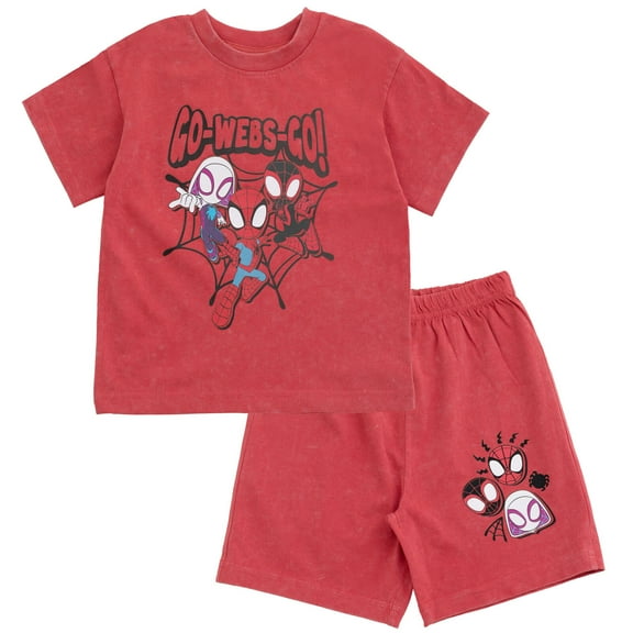Marvel Spidey and His Amazing Friends Spider-Man Miles Morales Ghost-Spider T-Shirt and Shorts Outfit Set Toddler to Little Kid
